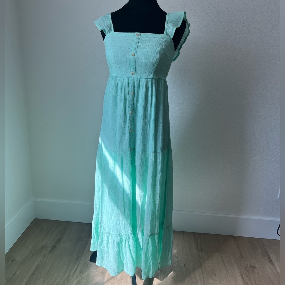 August Sky Chic Mint Green Button-Down Maxi Dress size S